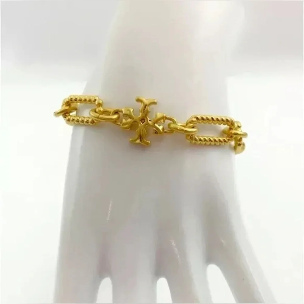 🆕 Authentic Tory Burch Gold Plated Roxanne Double-T Rope Chain Bracelet